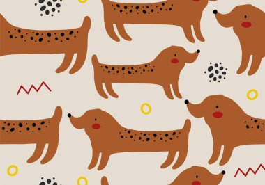 Köpekli soyut bebek deseni. Hayvansız çizgi film çizimi. Karakter sanatı ile vektör dijital arkaplan