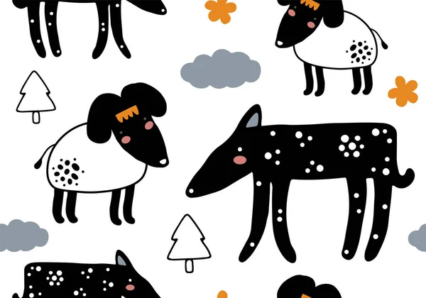 Abstract baby pattern with dog. Animal seamless cartoon illustration. Vector digital background with character art
