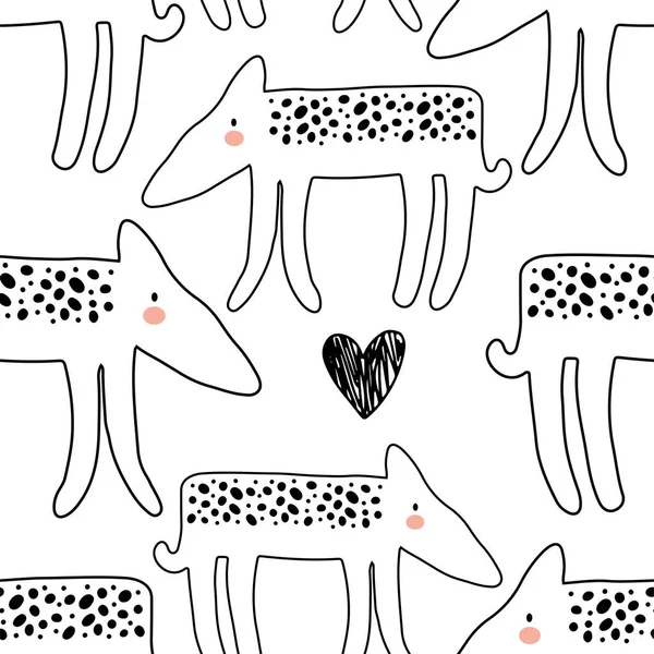 Abstract baby pattern with dog. Animal seamless cartoon illustration. Vector digital background with character art