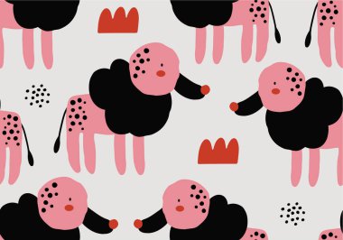 Köpekli soyut bebek deseni. Hayvansız çizgi film çizimi. Karakter sanatı ile vektör dijital arkaplan