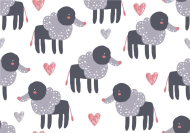 Köpekli soyut bebek deseni. Hayvansız çizgi film çizimi. Karakter sanatı ile vektör dijital arkaplan