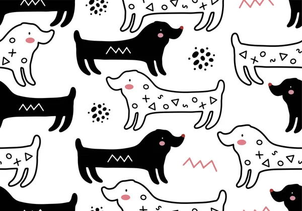 Résumé Modèle Bébé Avec Chien Illustration Animalière Sans Couture Arrière — Image vectorielle