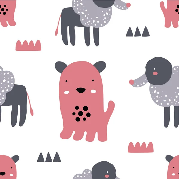 犬と抽象的な赤ちゃんのパターン 動物のシームレスな漫画イラスト キャラクターアート付きベクトルデジタル背景 — ストックベクタ
