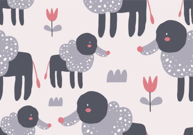 Köpekli soyut bebek deseni. Hayvansız çizgi film çizimi. Karakter sanatı ile vektör dijital arkaplan