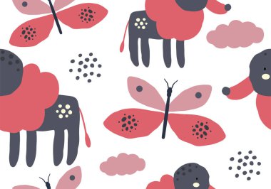 Köpekli soyut bebek deseni. Hayvansız çizgi film çizimi. Karakter sanatı ile vektör dijital arkaplan