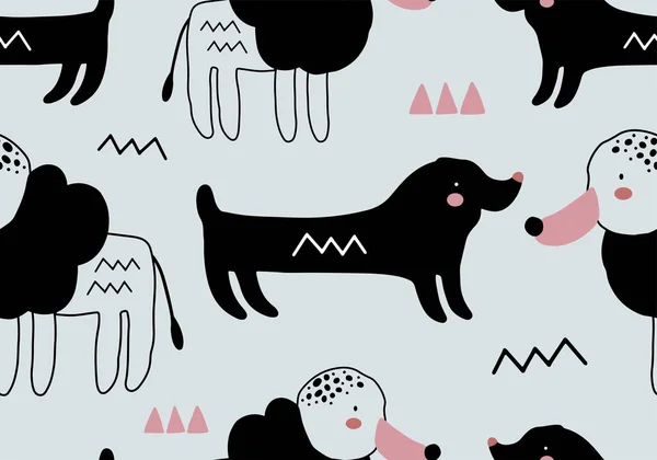 Abstrakt Bebismönster Med Hund Djur Sömlös Tecknad Illustration Vektor Digital — Stock vektor