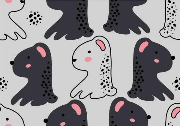 犬と抽象的な赤ちゃんのパターン 動物のシームレスな漫画イラスト キャラクターアート付きベクトルデジタル背景 — ストックベクタ