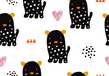 Köpekli soyut bebek deseni. Hayvansız çizgi film çizimi. Karakter sanatı ile vektör dijital arkaplan