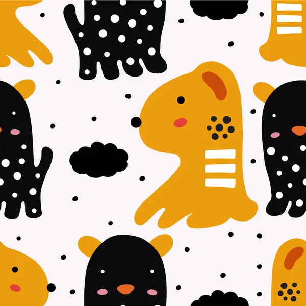 Résumé Modèle Bébé Avec Chien Illustration Animalière Sans Couture Arrière — Image vectorielle