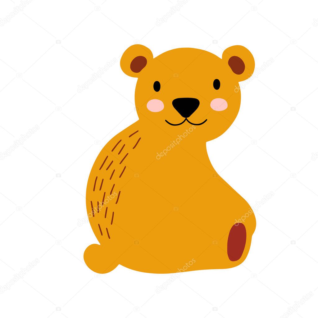 Hand drawn bear character design. Cute cartoon animal vector illustration. Abstract icon for baby posters, art prints, fashion apparel or stickers.