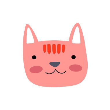 Kedi ya da kedi karakteri tasarımı. Sevimli hayvan vektör çizimi. Bebek posterleri, sanat eserleri, moda giysileri veya çıkartmaları için soyut simge.