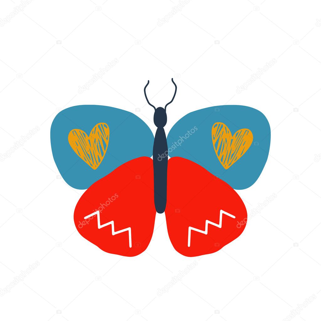 Butterfly or insect character design. Cute cartoon animal vector illustration. Abstract icon for baby posters, art prints, fashion apparel or stickers.