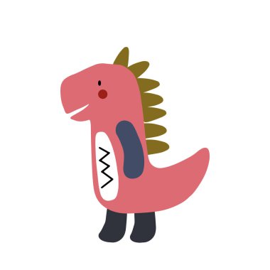 Dinozor karakter tasarımı. Sevimli hayvan vektör çizimi. Bebek posterleri, sanat eserleri, moda giysileri veya çıkartmaları için soyut simge.