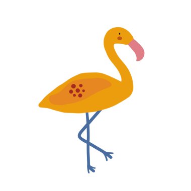 Flamingo karakter tasarımı. Sevimli hayvan vektör çizimi. Bebek posterleri, sanat eserleri, moda giysileri veya çıkartmaları için soyut simge.