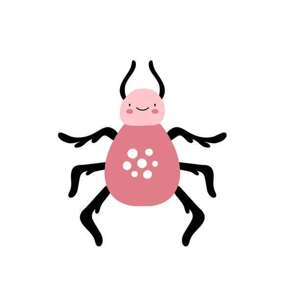 Diseño Carácter Araña Insectos Escarabajo Lindo Dibujo Animado Animal Vector — Vector de stock