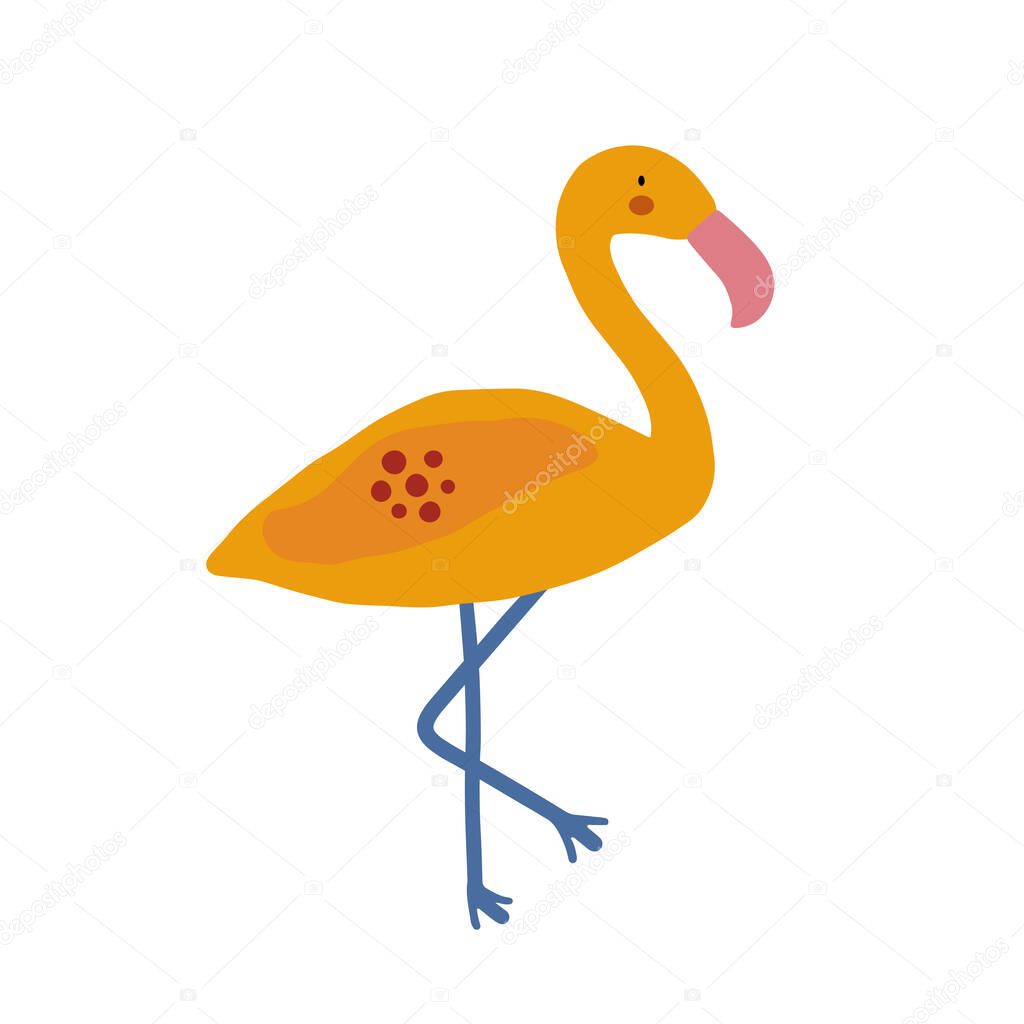 Flamingo character design. Cute cartoon animal vector illustration. Abstract icon for baby posters, art prints, fashion apparel or stickers.