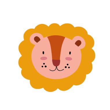 Aslan ya da kaplan karakter tasarımı. Sevimli hayvan vektör çizimi. Bebek posterleri, sanat eserleri, moda giysileri veya çıkartmaları için soyut simge.