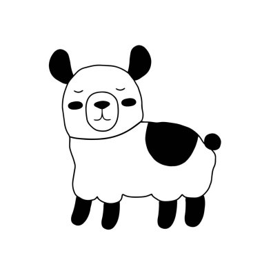Lama ya da alpaka karakter tasarımı. Sevimli hayvan vektör çizimi. Bebek posterleri, sanat eserleri, moda giysileri veya çıkartmaları için soyut simge.