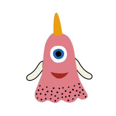 Canavar karakter tasarımı. Sevimli hayvan vektör çizimi. Bebek posterleri, sanat eserleri, moda giysileri veya çıkartmaları için soyut simge.