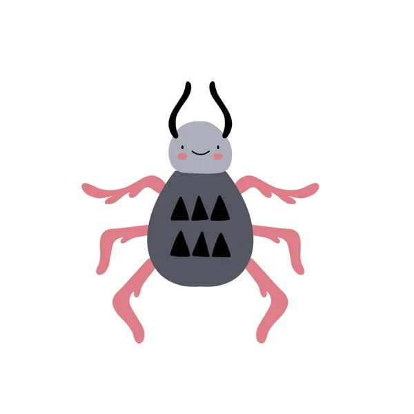 昆虫蜘蛛或甲虫角色的设计 可爱的卡通动物矢量图解 婴儿海报 艺术印刷品 时尚服装或贴纸的抽象图标 — 图库矢量图片