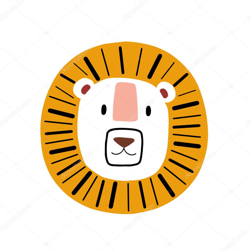 Lion or tiger character design. Cute cartoon animal vector illustration. Abstract icon for baby posters, art prints, fashion apparel or stickers.