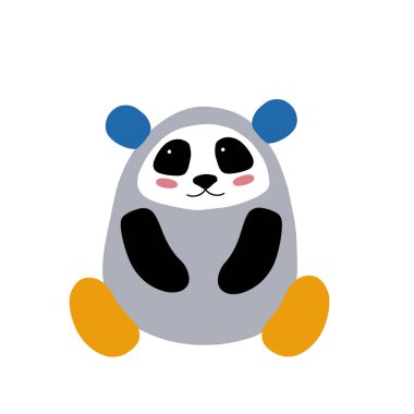 Panda karakter tasarımı. Sevimli hayvan vektör çizimi. Bebek posterleri, sanat eserleri, moda giysileri veya çıkartmaları için soyut simge.