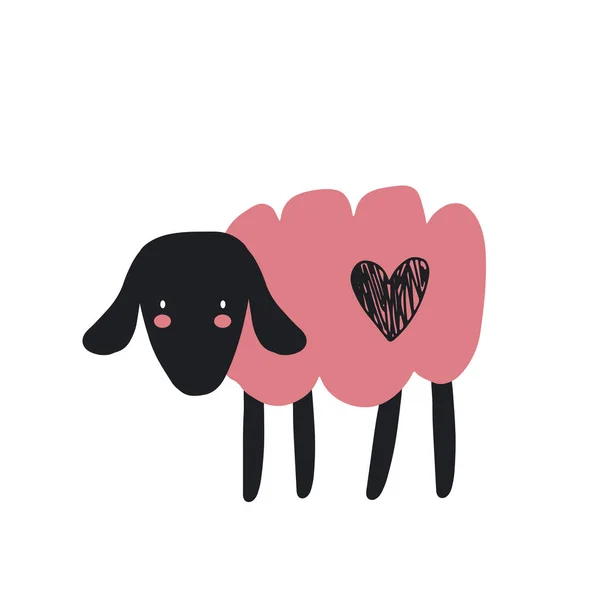 Conception Caractère Mouton Mignon Dessin Animé Animal Vecteur Illustration Icône — Image vectorielle