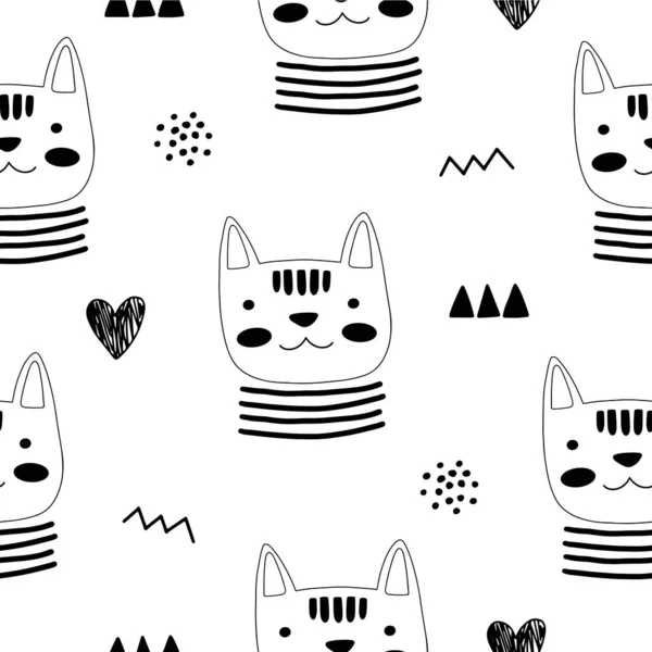Patrón Sin Costura Animal Con Gato Diferentes Formas Ilustración Abstracta — Vector de stock
