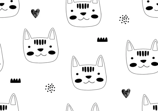 Modèle Animal Sans Couture Avec Chat Différentes Formes Illustration Abstraite — Image vectorielle