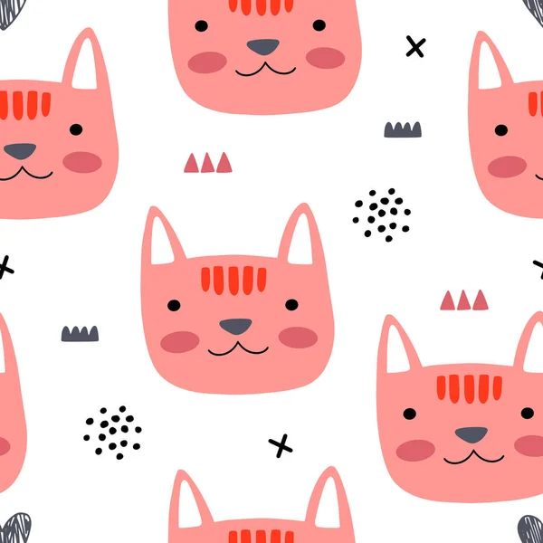Modèle Animal Sans Couture Avec Chat Différentes Formes Illustration Abstraite — Image vectorielle