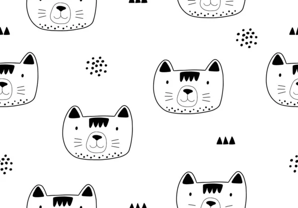 stock vector Animal seamless pattern with cat and different shapes. Abstract baby background illustration. Vector digital paper for kids and children