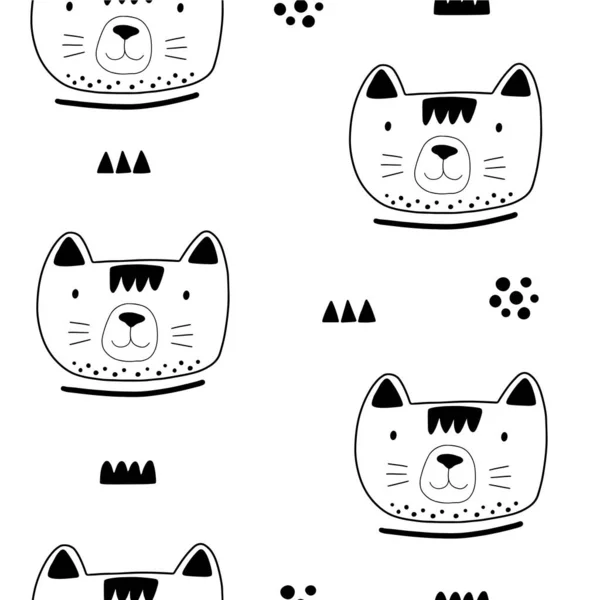 Modèle Animal Sans Couture Avec Chat Différentes Formes Illustration Abstraite — Image vectorielle