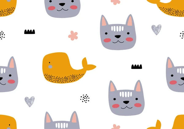 Animal Seamless Pattern Cat Different Shapes Abstract Baby Background Illustration — Stock Vector