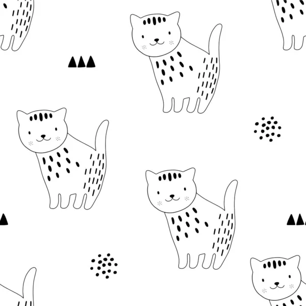 Bezproblémový Zvířecí Vzor Kočkou Různými Tvary Abstraktní Obrázek Pozadí Dítěte — Stockový vektor
