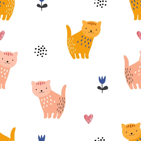 Ζώο Απρόσκοπτη Μοτίβο Γάτα Και Διάφορα Σχήματα Αφηρημένη Εικόνα Φόντο — Διανυσματικό Αρχείο