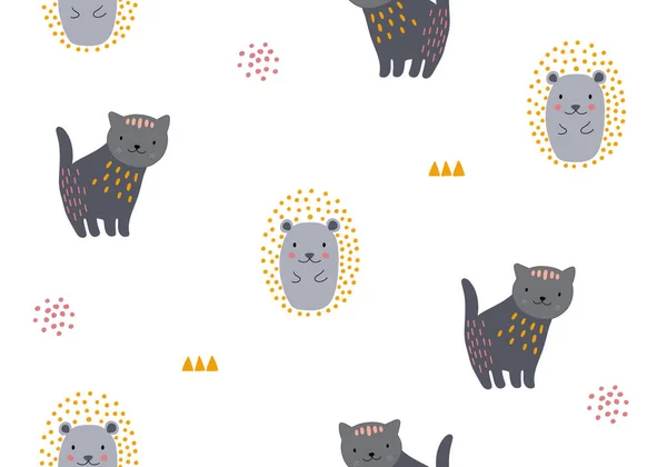 Modello Senza Cuciture Animale Con Gatto Forme Diverse Illustrazione Astratta — Vettoriale Stock