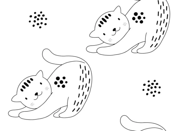 Patrón Sin Costura Animal Con Gato Diferentes Formas Ilustración Abstracta — Vector de stock