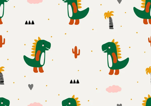 Baby Pattern Dinosaur Seamless Animal Background Vector Digital Paper — Stock Vector