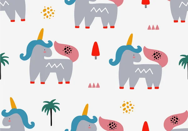 Einhorn Muster Animal Cartoon Hintergrund Vektor Digitales Papier — Stockvektor
