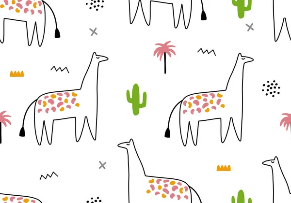 Giraff Mönster Bakgrund Med Tropiska Djur Vektordigitalt Papper — Stock vektor