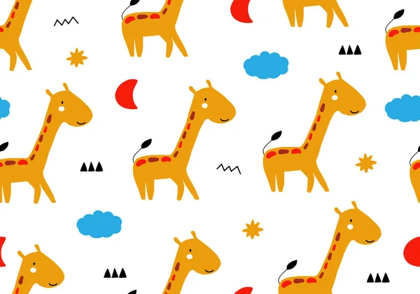 Giraffenmuster Hintergrund Mit Tropischem Tier Vektor Digitalpapier — Stockvektor