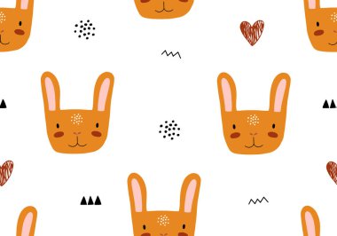 Çizgi film tavşanı ve orman tavşanı arkaplanlı soyut desen. Vektör bebek dijital kağıt