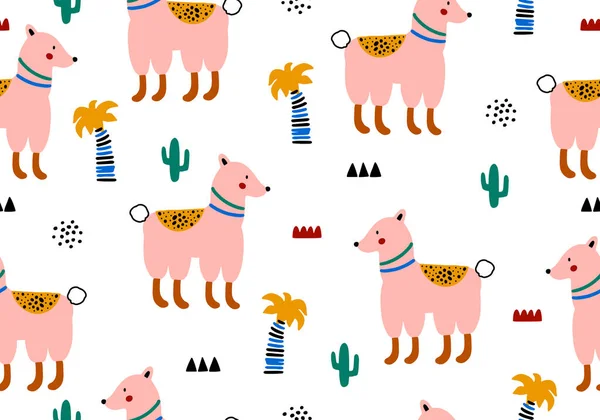 Patrón Dibujos Animados Llama Bebé Fondo Animal Abstracto — Archivo Imágenes Vectoriales