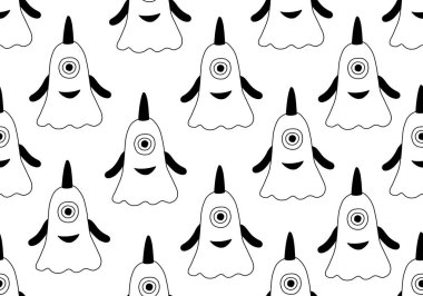 Çizgi film canavarıyla bebek deseni. Çocuk odası vektör arkaplanı
