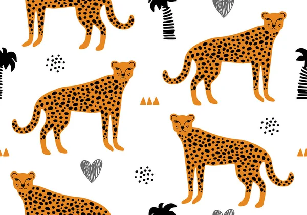 Patrón Bebé Con Leopardo Guepardo Fondo Animal Papel Digital Vectorial — Vector de stock