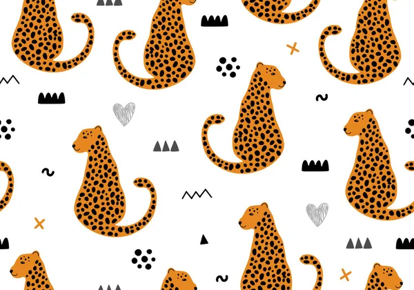Patrón Bebé Con Leopardo Guepardo Fondo Animal Papel Digital Vectorial — Vector de stock
