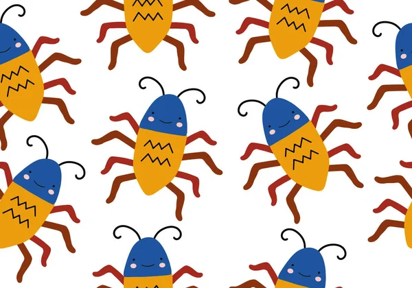 Dibujos Animados Patrón Animal Con Insectos Insectos Escarabajo Fondo Papel — Archivo Imágenes Vectoriales