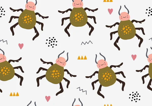 Dibujos Animados Patrón Animal Con Insectos Insectos Escarabajo Fondo Papel — Archivo Imágenes Vectoriales