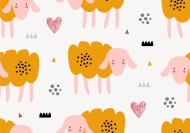 Koyunlarla hayvani desenler. Vektör arkaplanı