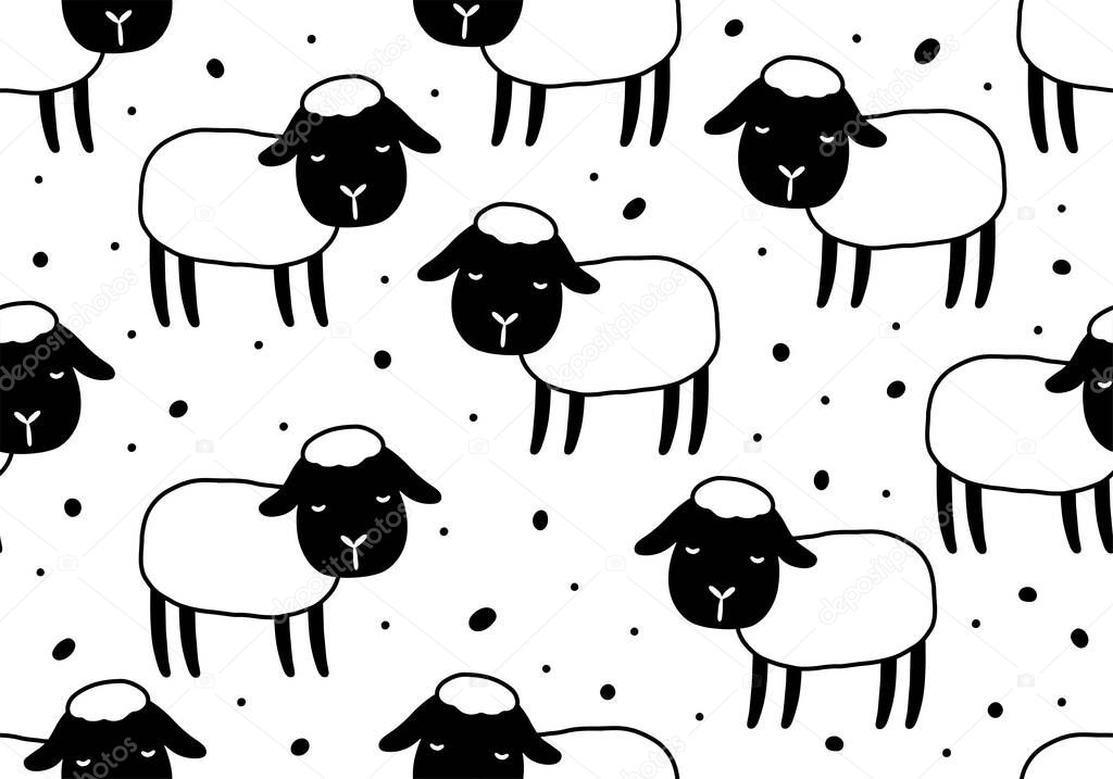 Animal seamless pattern with sheep. Vector background